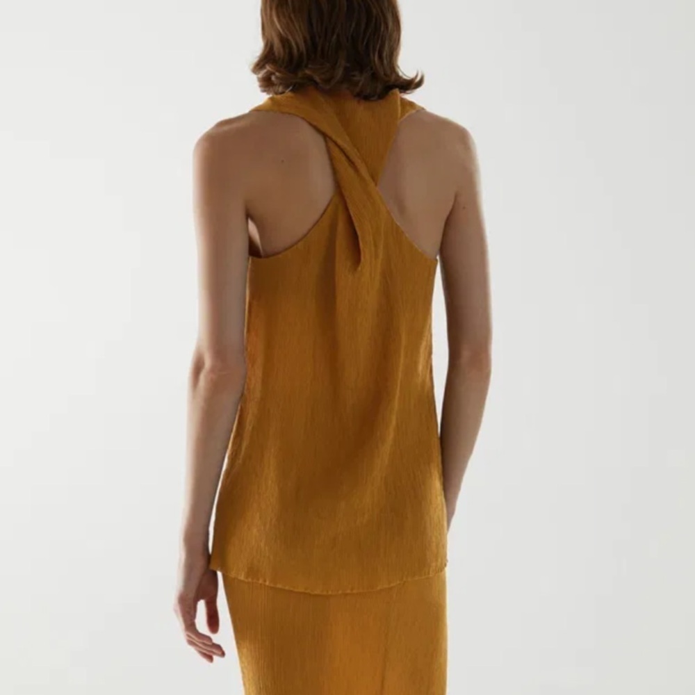 COS Cupro-Silk Mix Cowl Neck Plisse racerback sleeveless tank top sz small 36